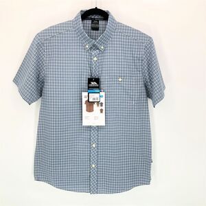 NEW Trespass Button Down Performance Shirt Mens Medium UXBridge Blue Plaid Check